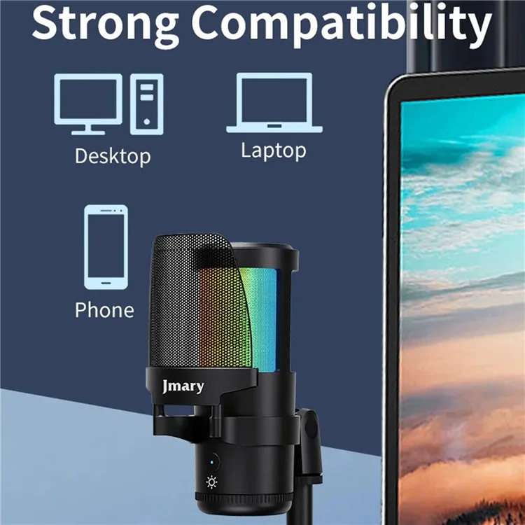 Bilişim Burada JMARY MC-PW13 Sıfır Gecikme Mikrafon RGB Işık Plug and Play Masaüstü Yayıncı Oyuncu Mikrofonu